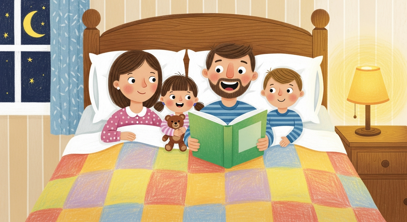A cozy family reading a bedtime story together
